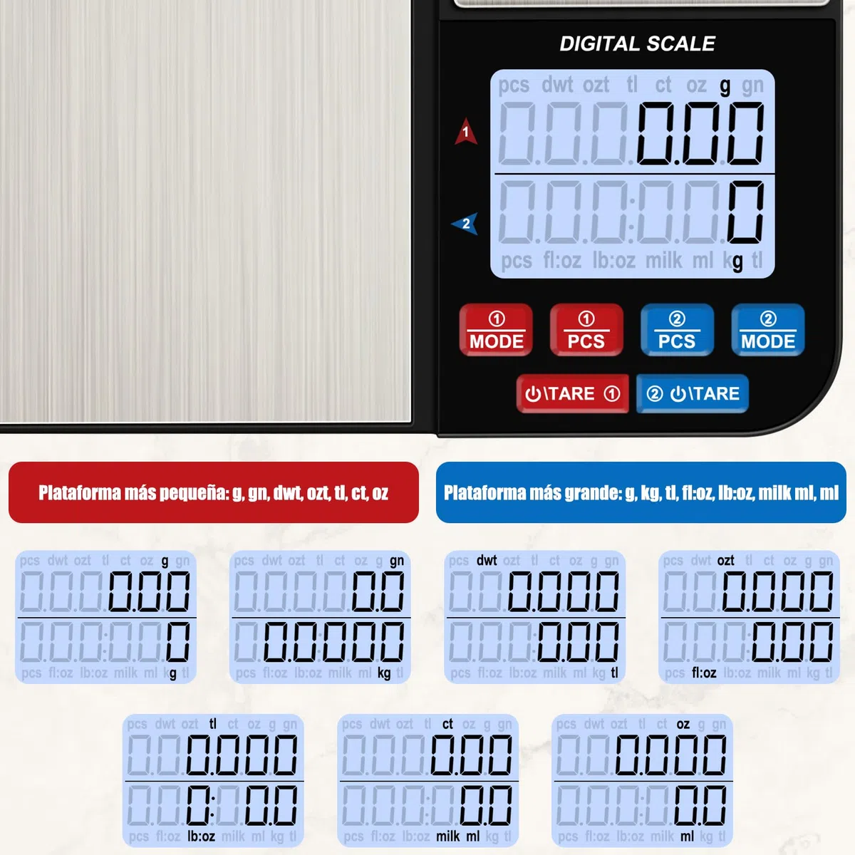Balanza Cocina de Precisión 10kg, [0.01g-10KG] Diyife Balanza Cocina de Acero Inoxidable,Acero Inoxidable Bascula de Precision,con 2 Pantalla LCD y Función de Tara,Baterías Incluidas