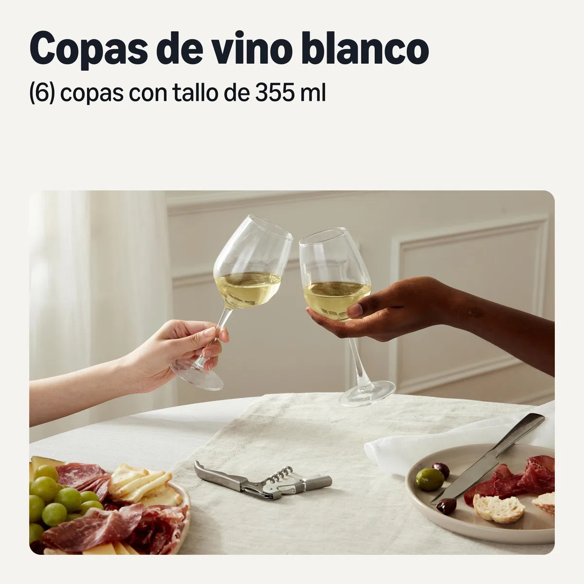 Amazon Basics Copas de Vino Blanco con Tallo, Juego de 6 Piezas, 341ml, Aptas para Lavavajillas