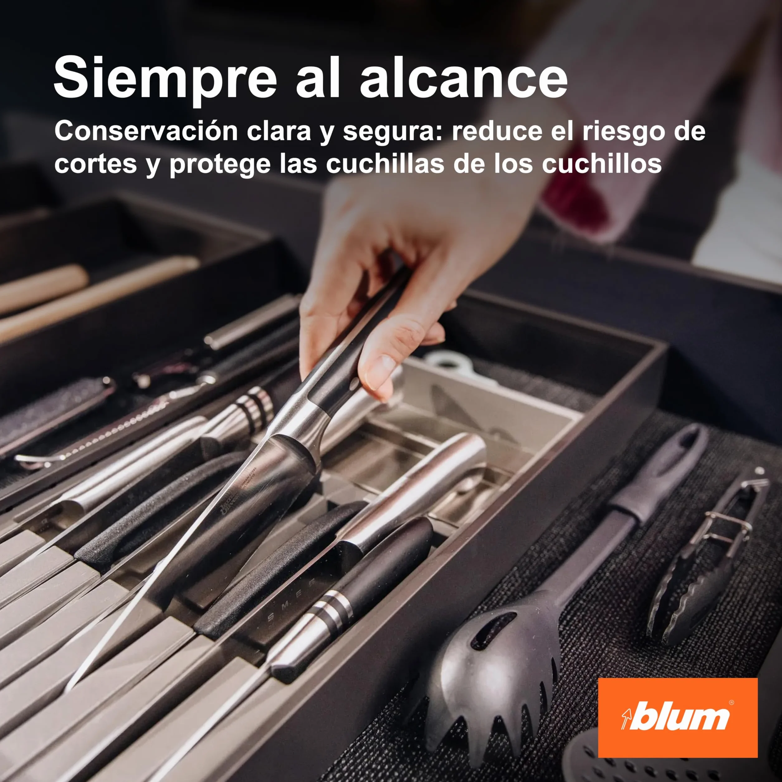Portacuchillos de Blum I Cajón I Hasta 9 cuchillos I Plástico / Acero inoxidable I Extraíble I Cocina