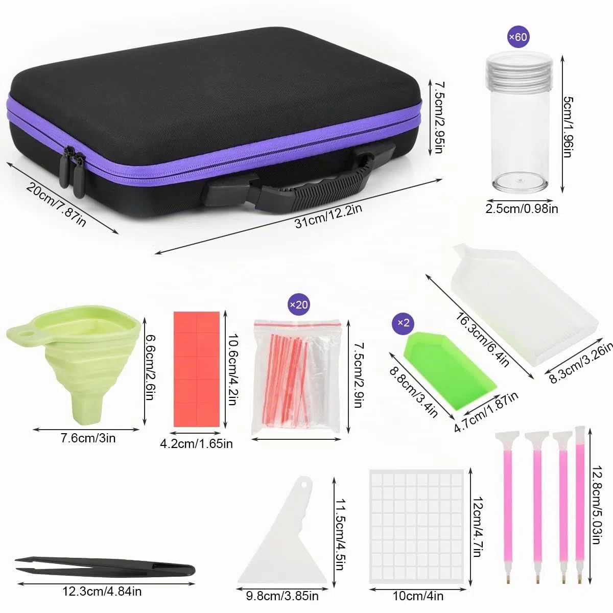 DODUOS 60 Ranuras Almacenamiento Diamond Painting Accesorios, Diamond Painting Kit Completo,Organizador de Pintura de Diamantes 5D,Herramientas de Bordado con Diamantes para Diamantes Joyas