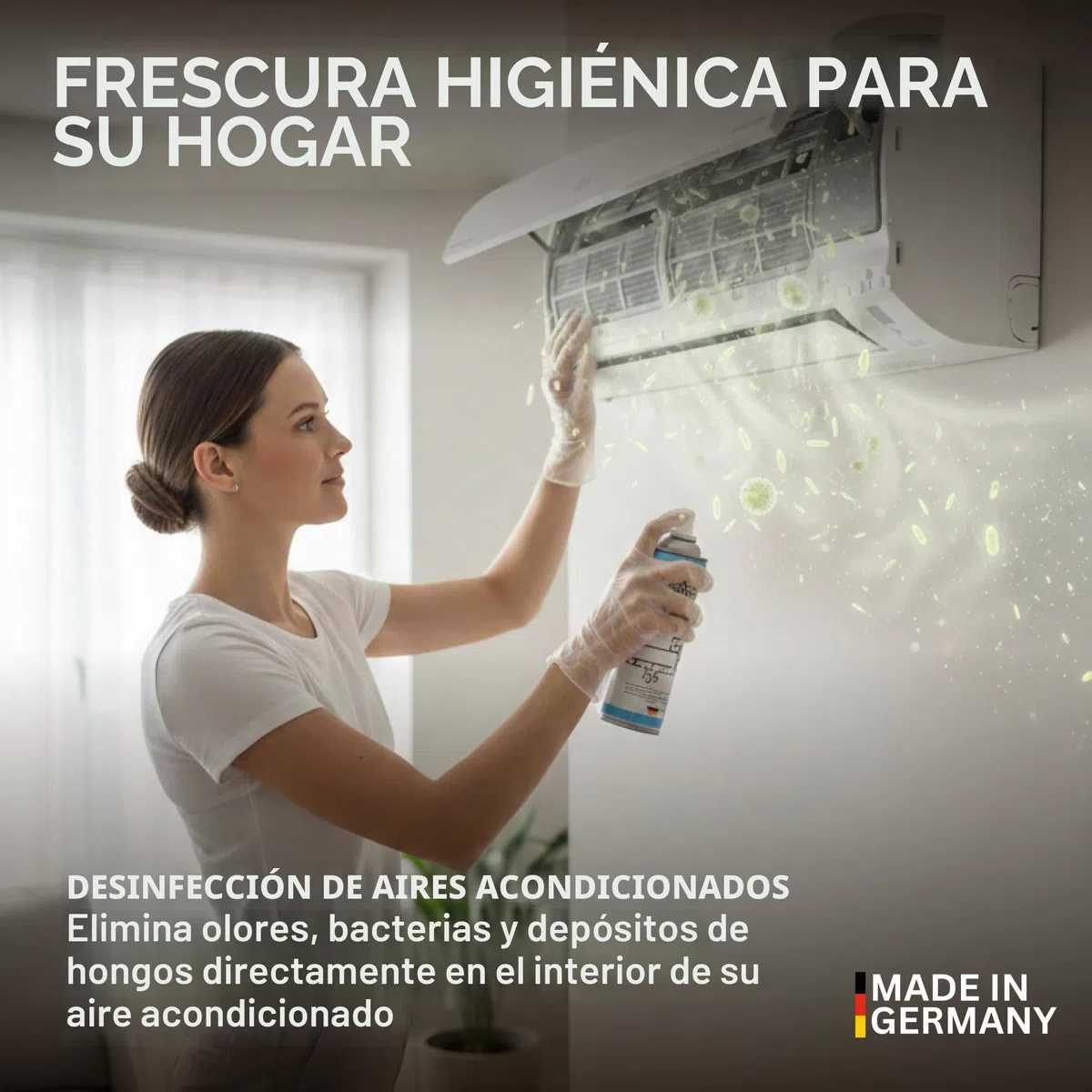 Kältebringer Limpiador de aire acondicionado espuma 400 ml – Desinfección para splitgerät o coche coche – con sonda de 60 cm – Limpiador de aire acondicionado multiusos elimina olores y bacterias