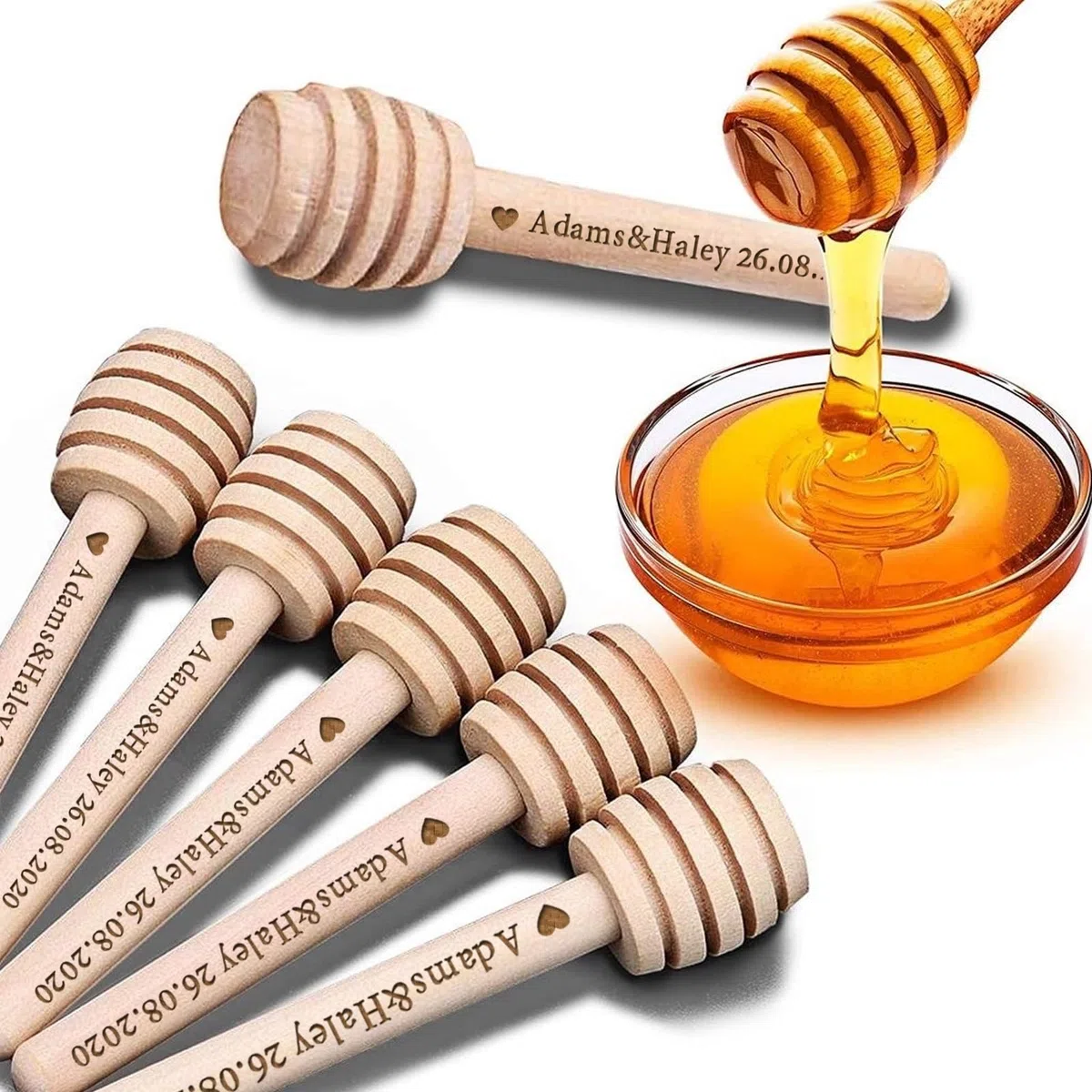 Cuchara De Miel De Madera Personalizada, Varilla De Miel De Madera con Nombre Personalizado, Palitos De Miel Grabados, Barra De Miel De Madera Personalizada(30pcs,8cm)