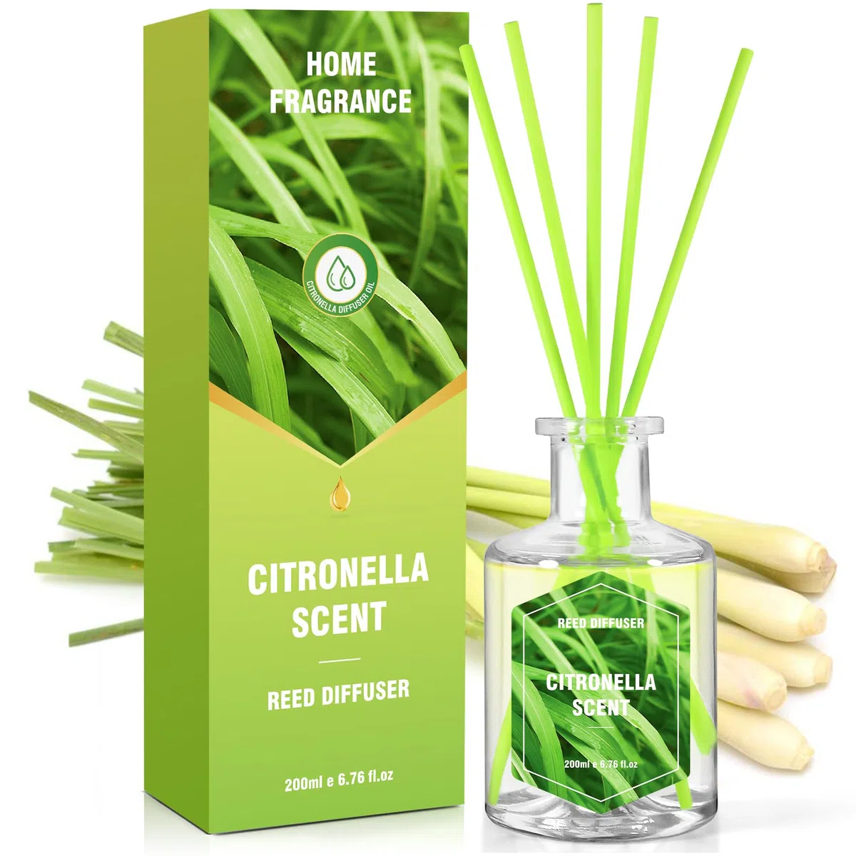Citronela Difusores Aromáticos Varillas 200ml, Ambientador para Cocina y Baño, Hogares, Oficinas, Restaurantes
