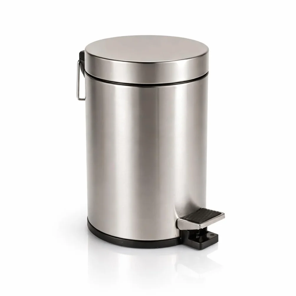 axentia Cubo de basura de acero inoxidable mate cepillado y resistente al óxido, cubo de basura de 3 L con tapa, cubo de basura con pedal para baño y inodoro, color plateado y negro, 17 x 17 x 25 cm