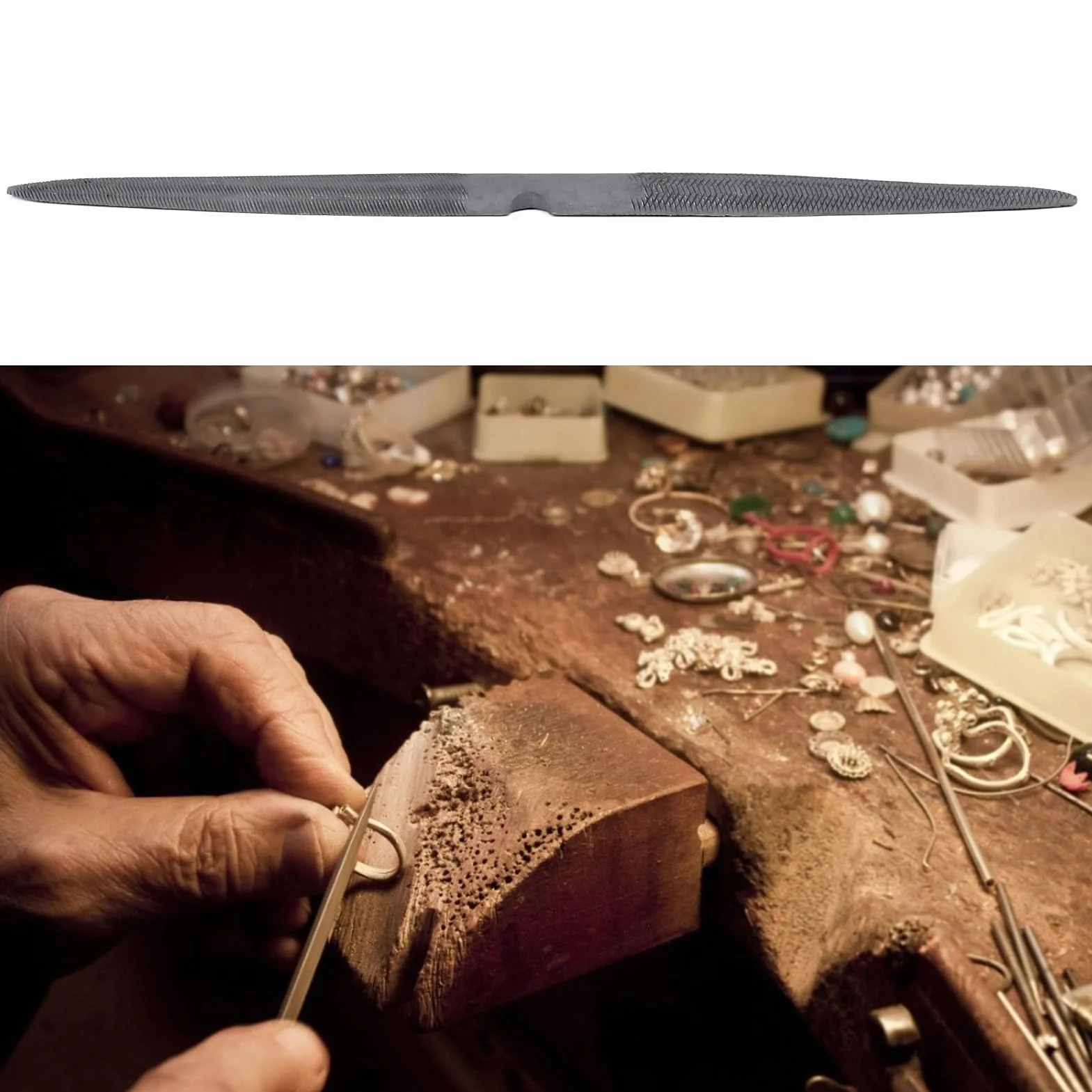 Lima de Cera, Herramienta de Joyería, Lima de Cera de Doble Cara, Compacta, Duradera, Ergonómico, Práctica, Media Caña para Limar (cabeza puntiaguda)
