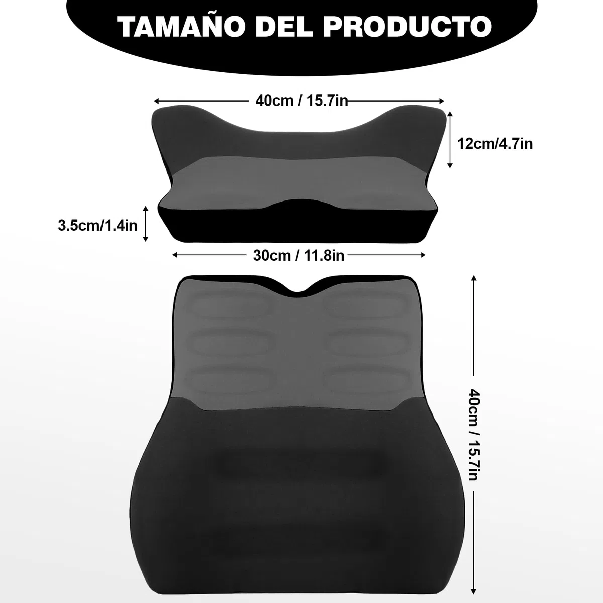 Cojin Lumbar Coche, Cojin Lumbar Silla Oficina con Esponja Memoria, Respaldo Lumbar Ergonómico, Almohada Lumbar para Asientos de Coche, Silla de Oficina, Negro