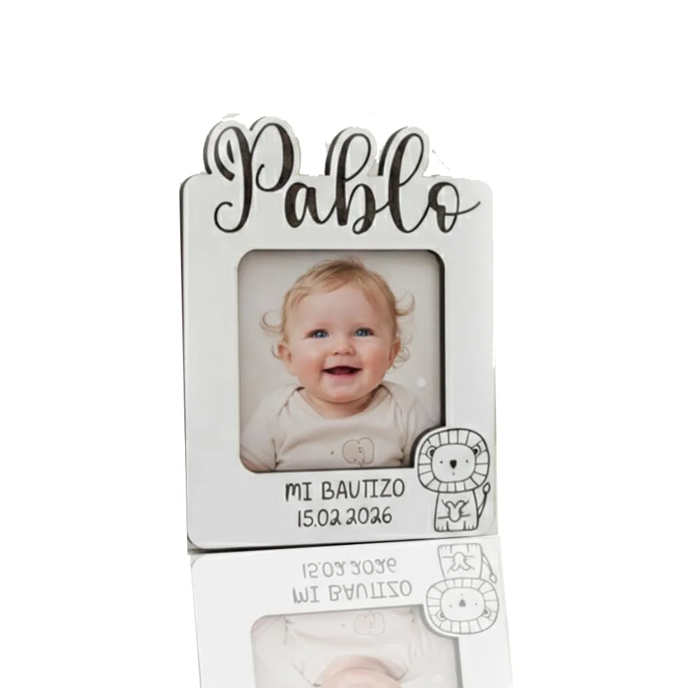Genérico Lote 5 unidades. Marco de Fotos Personalizado con imán, personalizado para Bautizo, Comunión, Cumpleaños, Boda | Portafotos Imán de Madera con diseño personalizado, regalos para invitados