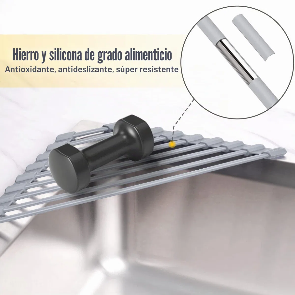 Tomorotec Escurridor de Platos Enrollable Triangular – Pequeño Plegable Recubierto de Silicona para Esquina del Fregadero, Organizador de Acero Inoxidable, escurridor y Ahorro de Espacio para