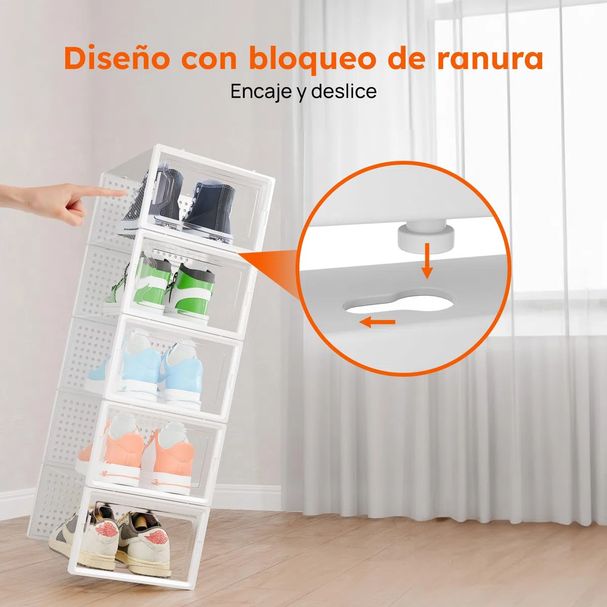 Cajas de Zapatos Transparentes Apilables – Pack 8 - Zapatero Plástico con Apertura Frontal, Ventilación y Sistema Antivuelco – Organizador de Zapatos de Fácil Montaje