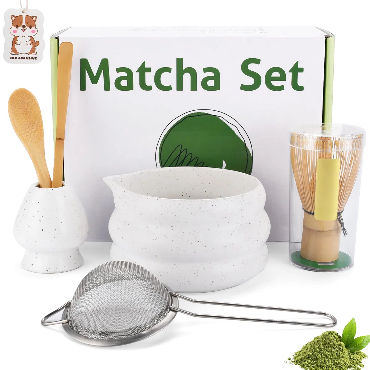 7 piezas Matcha Set,Te Matcha Kit con Cuenco de Matcha,Batidor de Bambú,Soporte para Batidor,Colador y Cuchara,Juego de Batidor de Matcha para Preparar Matcha y Ceremonias del Té