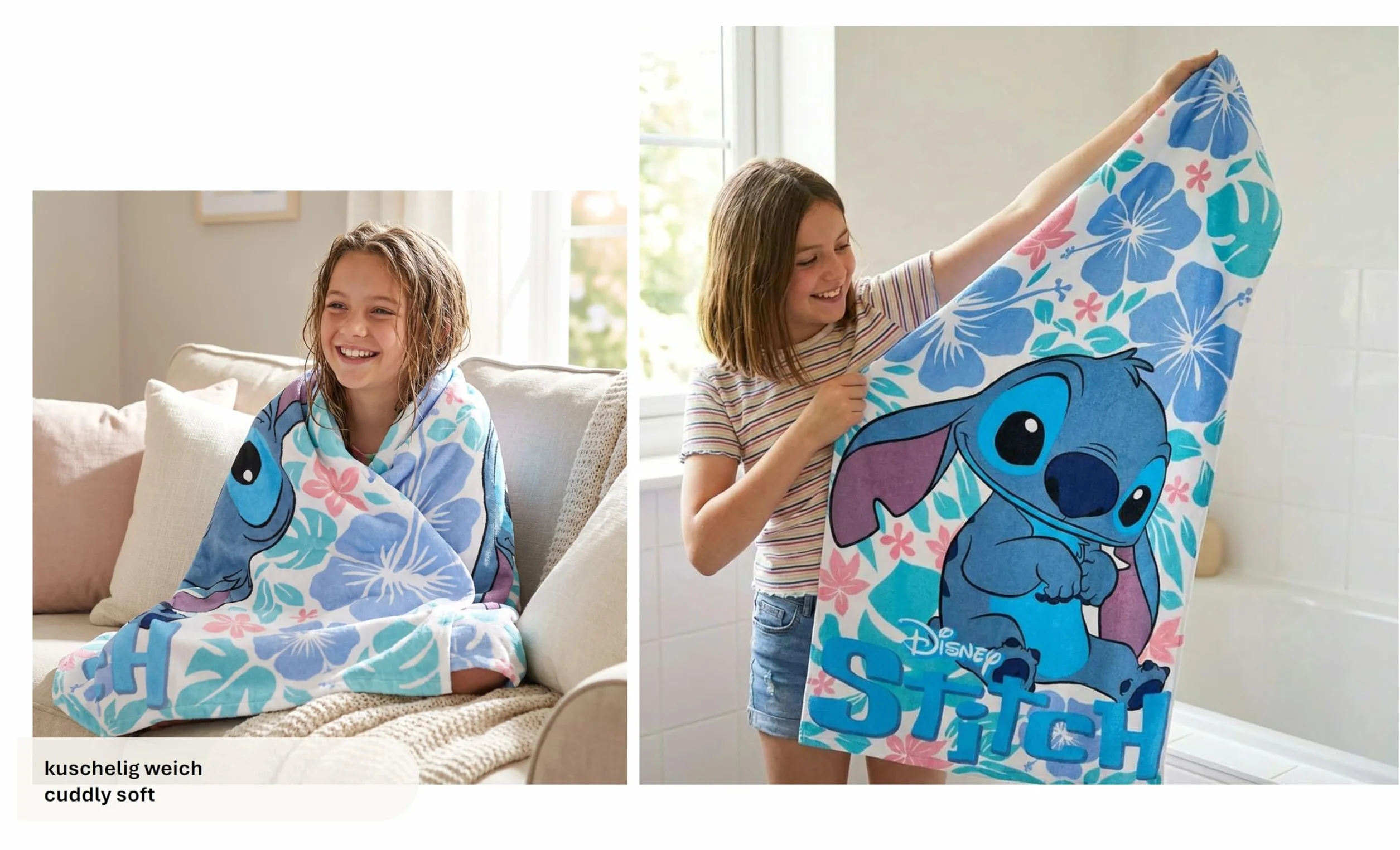 Theonoi Disney Lilo y Stitch - Toalla de baño infantil (70 x 140 cm, 100% algodón, certificado Öko Tex)