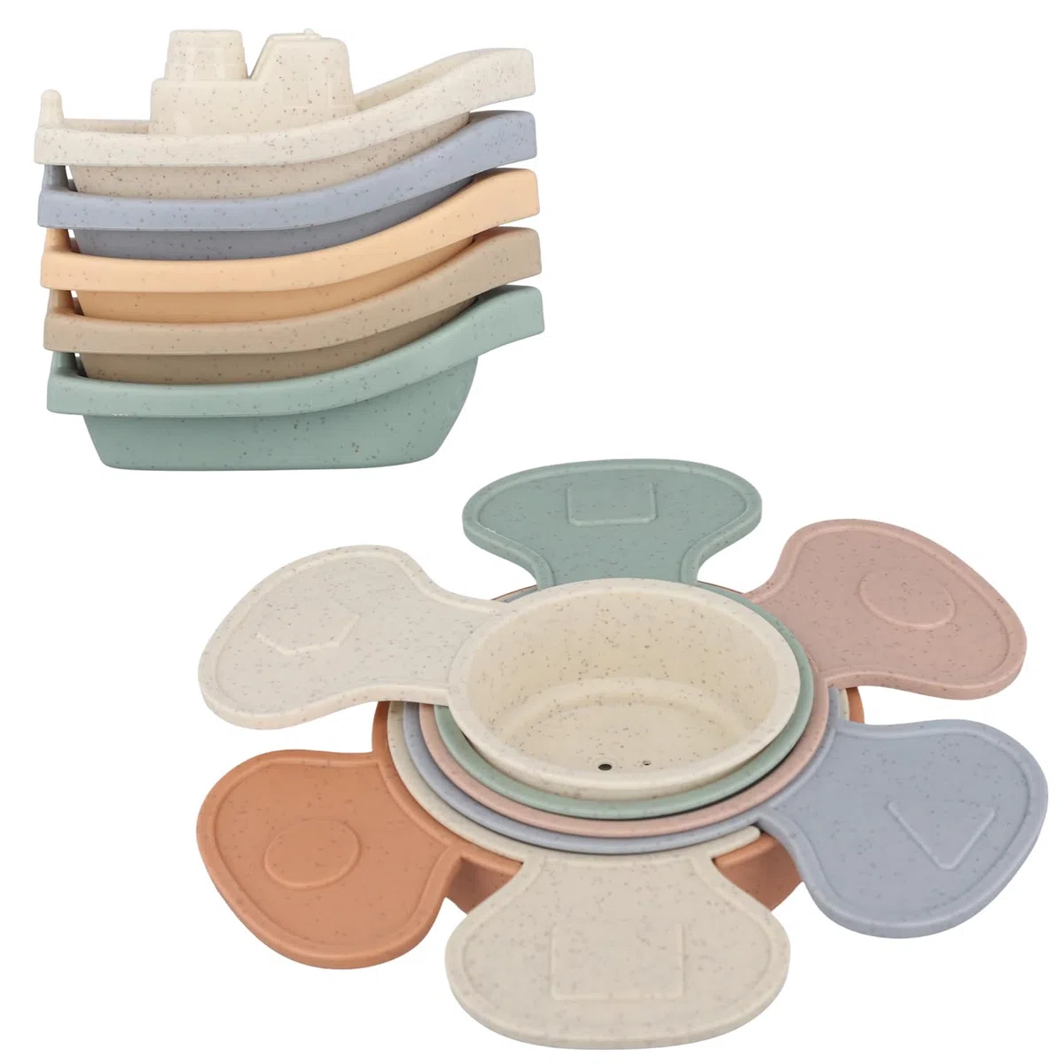 5 Piezas Barco Baño Bebe con 6 Cucharas de Baño, Flotantes Juguetes Apilables Juguetes de Bañera Juguetes de Ducha para Niños Pequeños Preescolar Niños Niñas Regalo