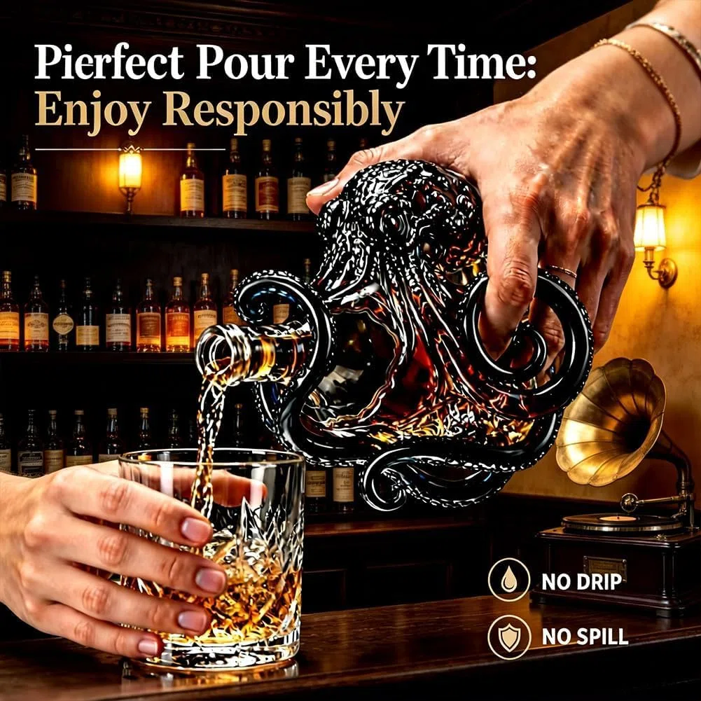 Edición Rum Vaso de Cristal 3D Pulpo Botella | 350ml Botella Coleccionista Rum Edition Glass 3D Octopus Bottle | Ancestral Arte Náutico en Cristal para Decantador de Mar Profundo Decoración Estética