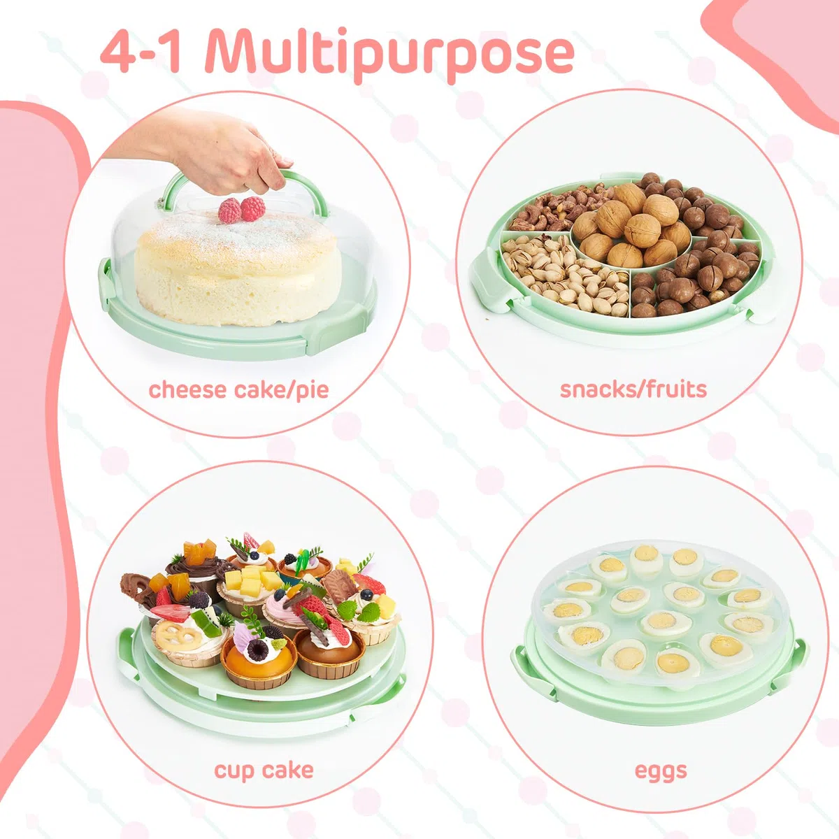 Ohuhu Porta Tartas, Cajas para Tartas con Tapa para 10 pulgadas Tarta de Queso, 4 en 1 Multiusos Porta Tartas Redondo con Base de Dos Lados para Transportar Huevo Frutas, Gran Regalo para Mujeres