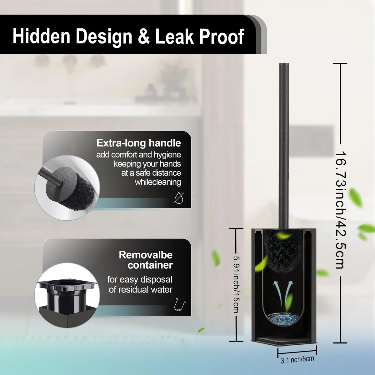 DAZI Escobilla WC de Pared Negro Mate, Escobillero Baño Metálico Antióxido y Diseño Moderno, Escobillero con Vaso Interior Extraíble para una Limpieza Fácil del Baño