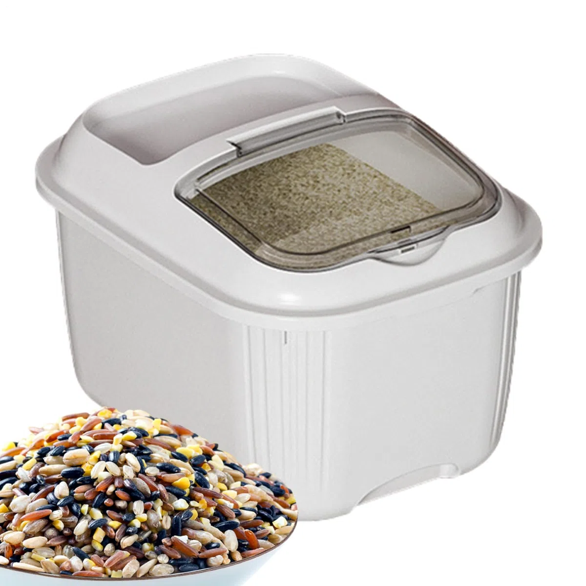 Dispensador de arroz de 5 kg, caja de almacenamiento de arroz de cocina con tapa transparente, contenedor de almacenamiento hermético Ric, dispensador de alimentos secos para harina de granos