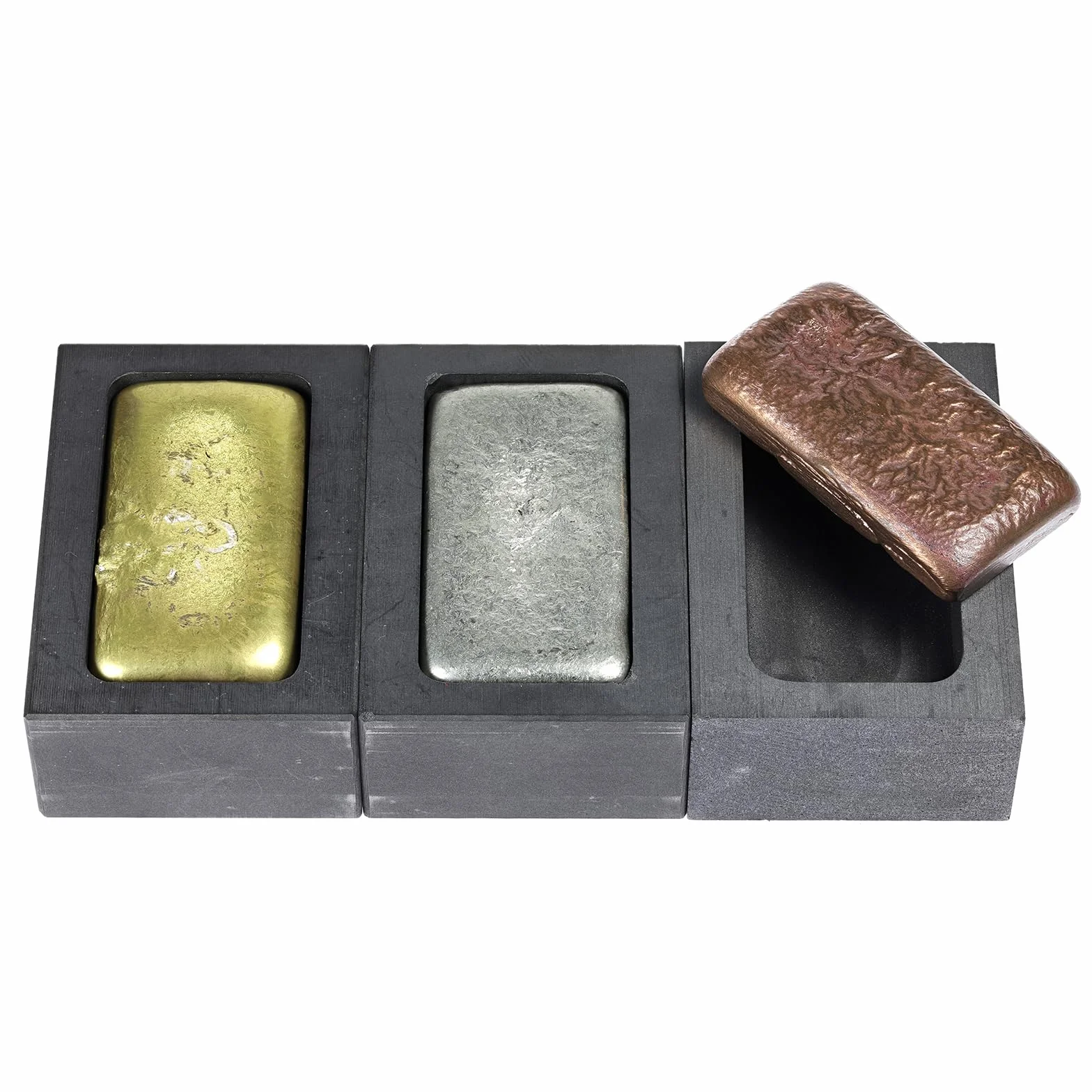 sourcing map Molde de Lingote de Grafito para Fundición de Metales de Oro, Plata y Cobre, 1.57"x0.79"x0.59" (200G de Oro/100G de Plata)