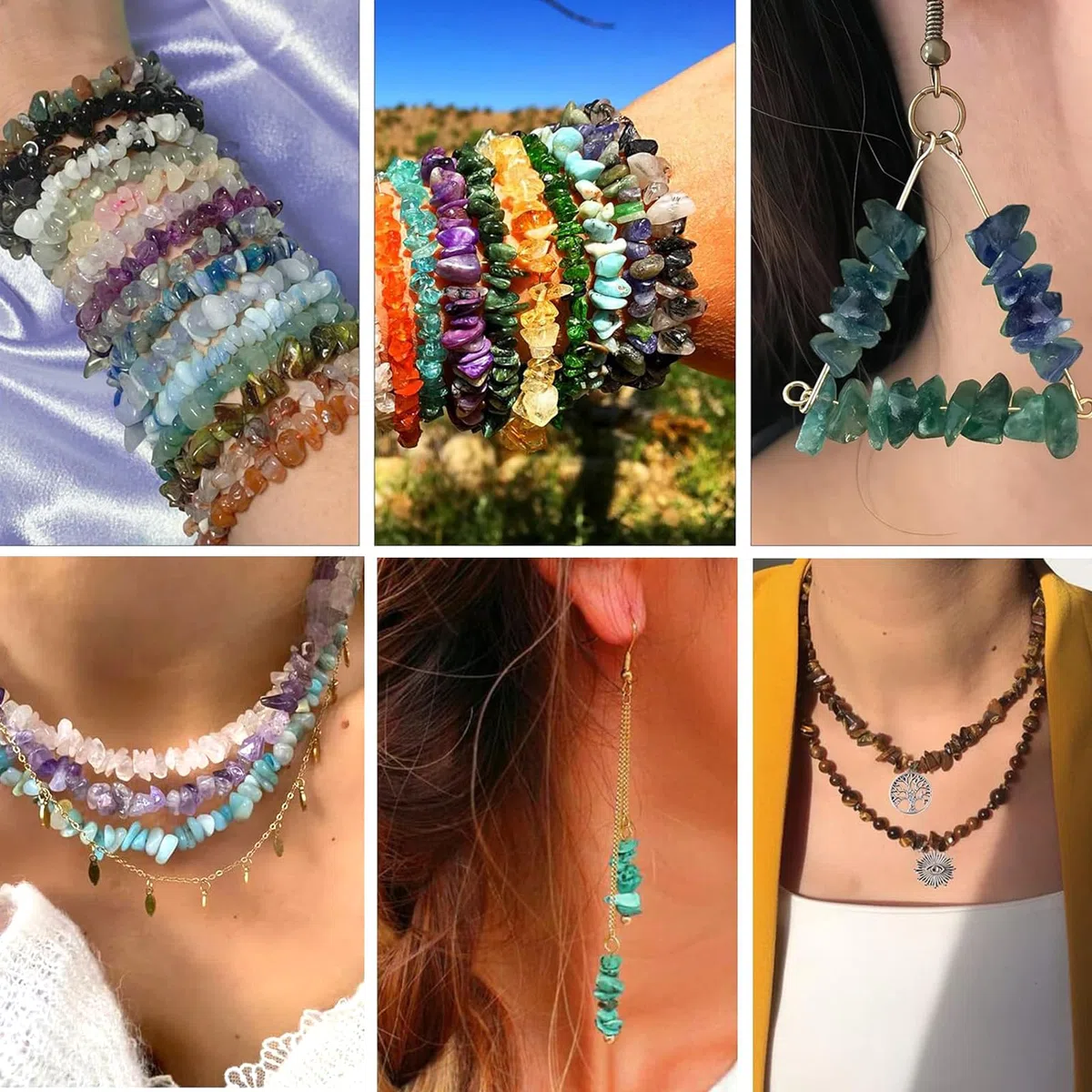 JTHTJOK Set para Hacer Joyería, 24 Colores Perlas de Piedras Preciosas Naturales 5–8 mm, Juego de 1510 Piezas de Perlas de Piedra para Joyería DIY, Anillos, Pulseras, Collares y Pendientes, Perlas de