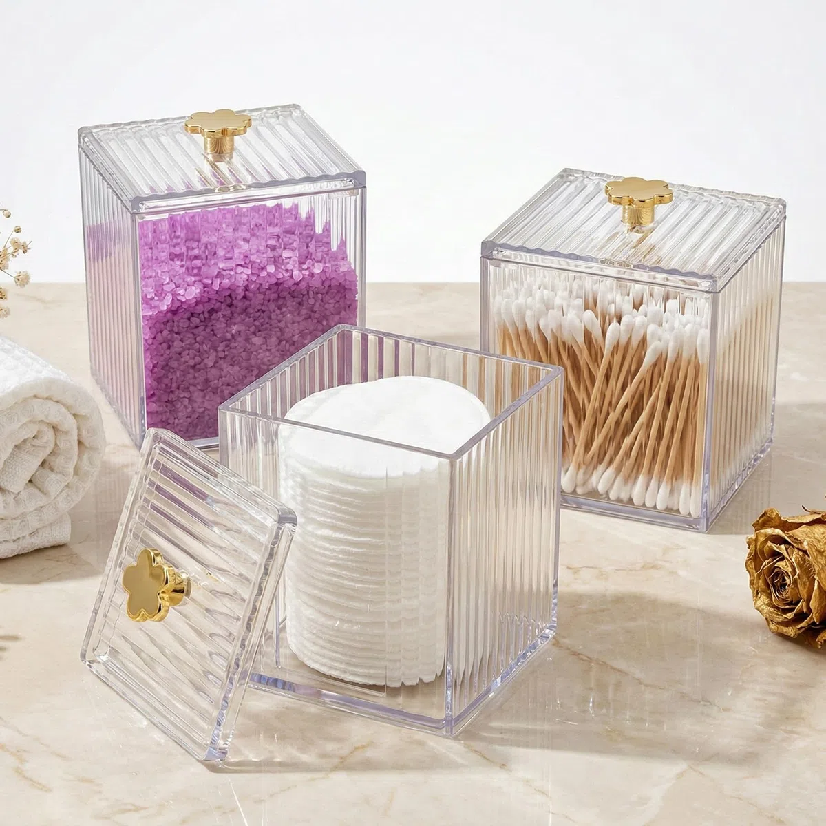 3 Piezas Soportes Cuadrados Blancos para Bastoncillos de Algodón, 10 * 8cm Organizador de Cosméticos para Bastoncillos de Algodón, Almohadillas