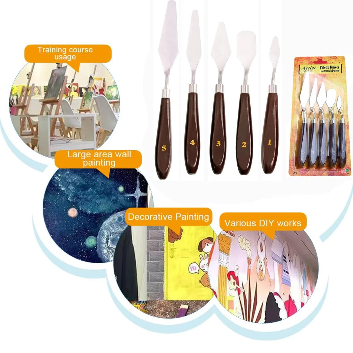 Set de Artículos para Pintura,5 Piezas Cuchillos de Paleta,Pintura Espátulas de Acero Inoxidable,Raspador De Mezcla para Lienzo Al óleo,para Pintura al Óleo y Acrílica