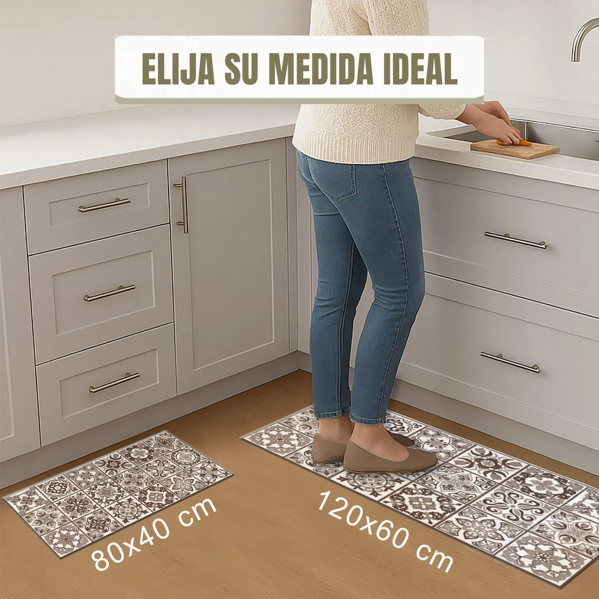 Alfombras Vinilicas para el Hogar 80 x 40 Marrón - Alfombra Vinilica Cocina Resistente y Antitropiezos - Alfombra Cocina Lavable Antideslizante para Interior/Exterior - Alfombras de Vinilo Esponjosas