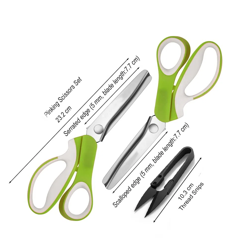 Juego de 2 tijeras para coser (2 unidades, bordes dentados y festoneados) – Tijeras de agarre suave en zigzag para tela de cuero – Tijeras para coser – GD-012-9