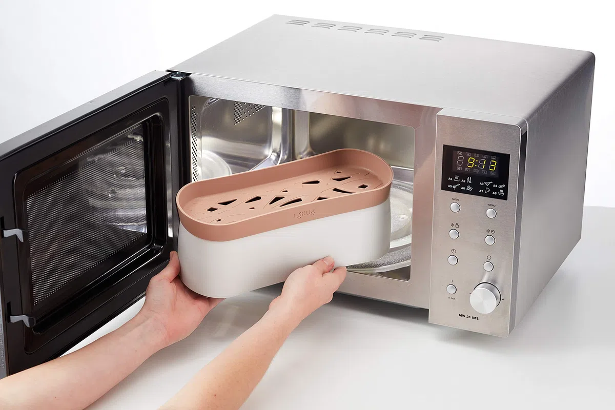 Lékué Quick Pasta, recipiente para cocinar pasta en microondas,Terracotta, Capacidad 1.5 l