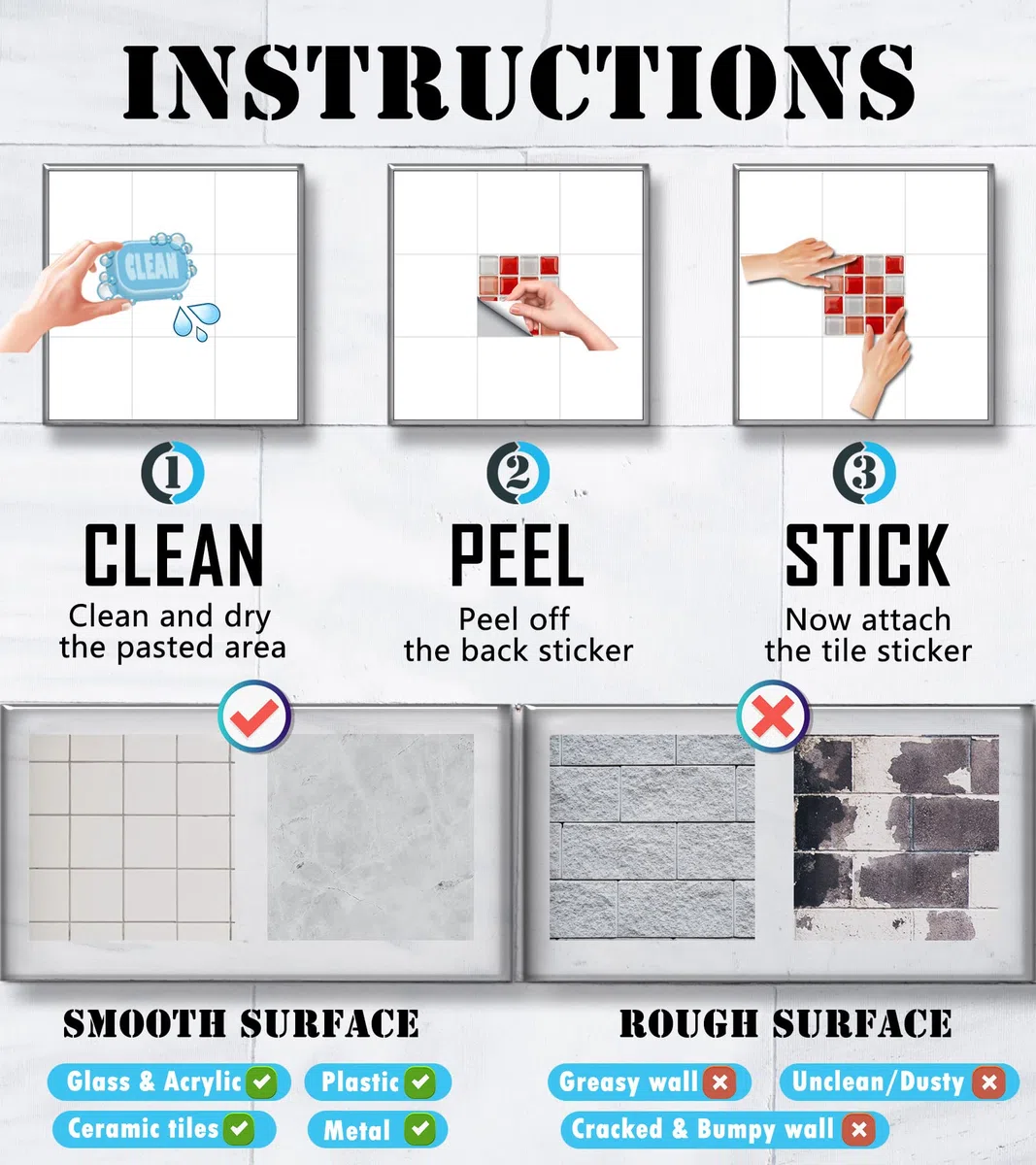 20 Piezas Adhesivos para Azulejos de Baño y Cocina, Mosaico PVC Impermeable para Suelos y Paredes, DIY Decoración del Hogar (15x15cm, Rojo)