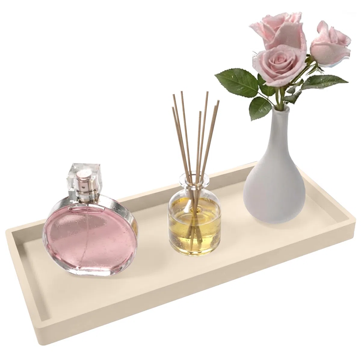 Bandeja de tocador de baño 30x12,5 cm, dispensador de jabón, Bandeja de Fregadero de Cocina de Silicona Antideslizante y fácil de Limpiar, Adecuada para perfumes, Velas, Joyas（Beige）