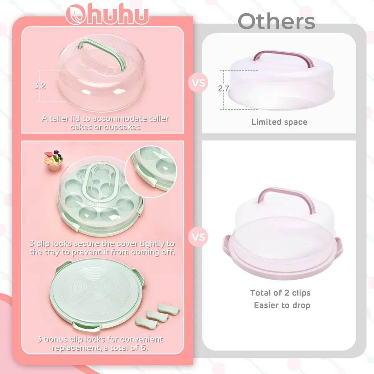 Ohuhu Porta Tartas, Cajas para Tartas con Tapa para 10 pulgadas Tarta de Queso, 4 en 1 Multiusos Porta Tartas Redondo con Base de Dos Lados para Transportar Huevo Frutas, Gran Regalo para Mujeres