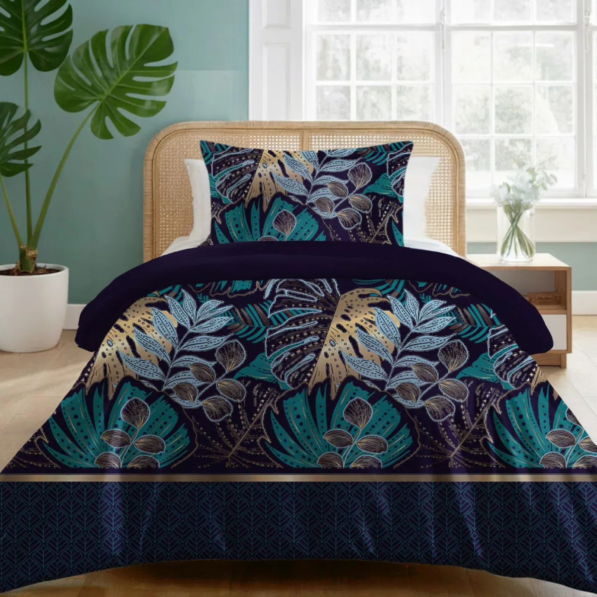 Dreamzie Funda Nordica Cama 90 – Funda Nordica 135x200cm, Funda de Almohada 80x80cm – Microfibra 100% – Certificado Oeko Tex – Estampado Jungla