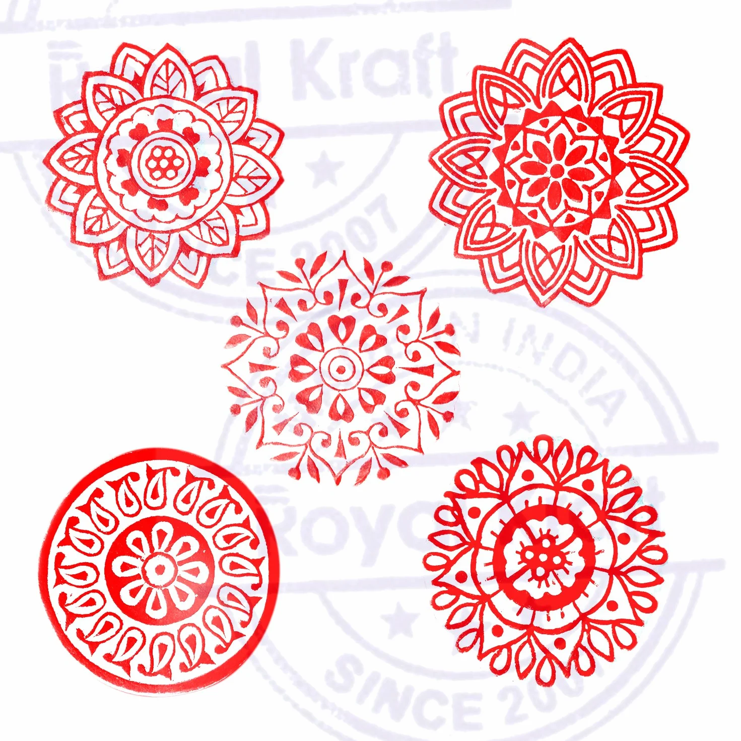 Royal Kraft Hecho Mano Diseños Floral y Mandala Madera Bloque Sellos (Set de 5)