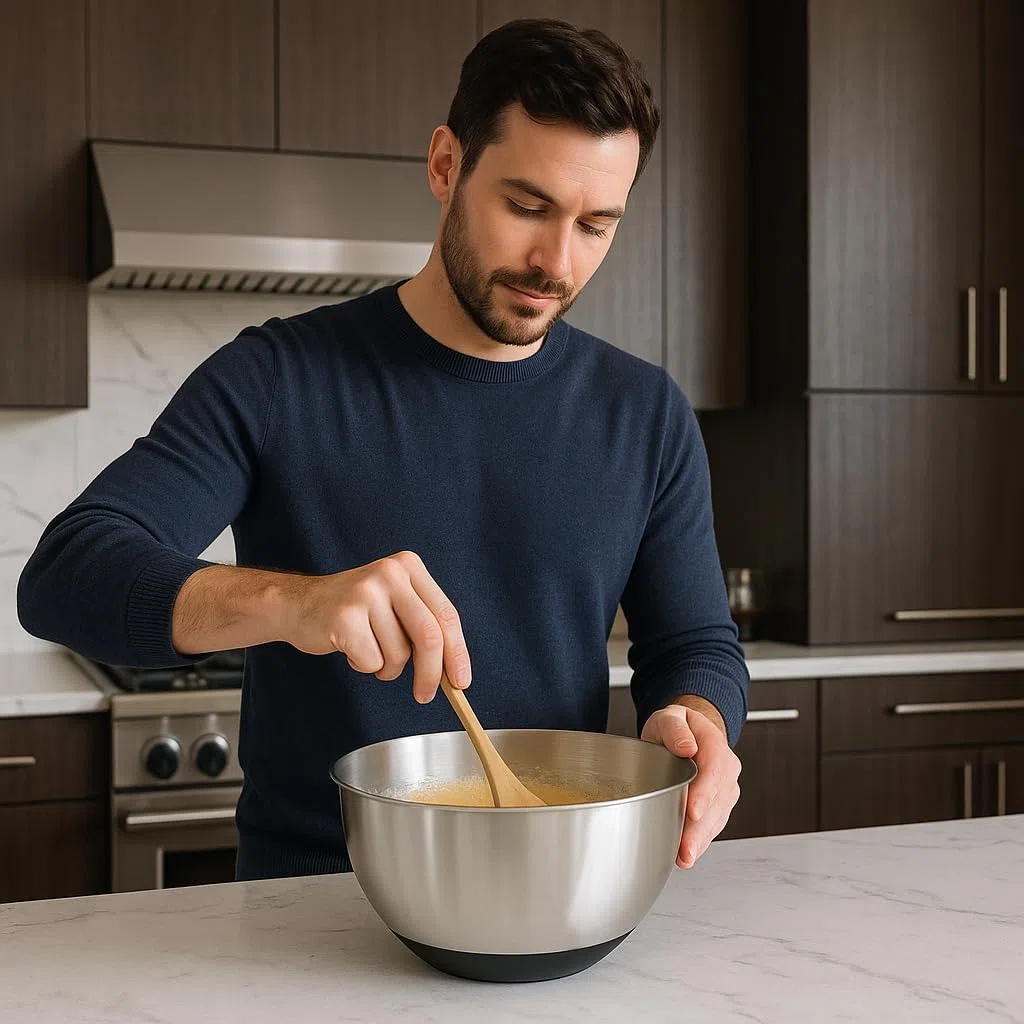 MGE - Cuenco para Mezclar con Escala Medidora - Bol de Cocina Multiusos - Frutero - Ensaladera - Ensaladera, Mixing Bowl, Bol de Repostería - Acero Inoxidable - Base Antideslizante - 26 cm