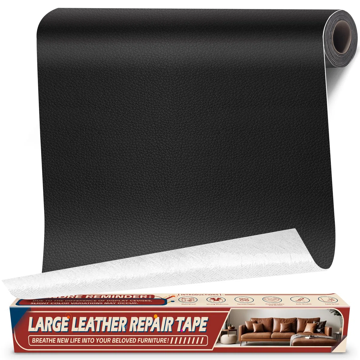 Cuero Adhesivo para Tapizar Negro, 43x200cm Parche Cuero Adhesivo, Polipiel Adhesiva para Tapizar, Parches de Reparacion Autoadhesivo para Asiento de Coche, Silla, Sofá, Barco