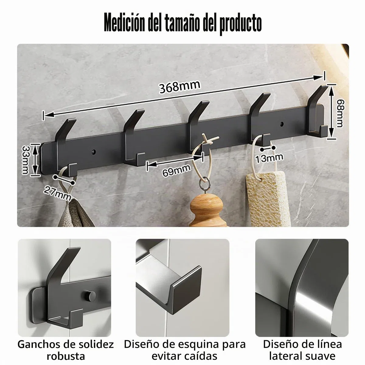 Galerie SV Percheros Pared, 2 Piezas Perchero De Pared de Metal, Percheros Pared, Perchero Pared y Toallero de Pared Ganchos para Sombreros, Chaquetas, Bufandas, Abrigos (5 Ganchos, Negro Mate)
