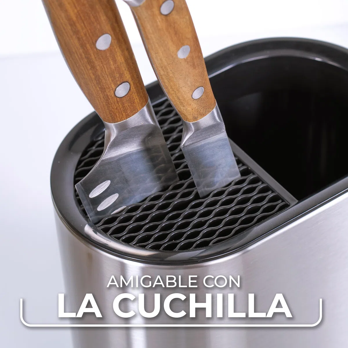 Vileda Organizador de cocina de acero inoxidable – Recipiente para guardar utensilios de cocina – Utensilios de cocina Soporte – Soporte para utensilios de cocina – Soporte para cucharas de cocina
