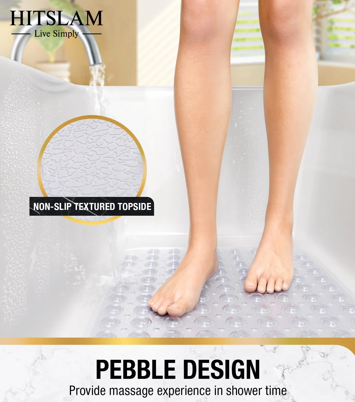 HITSLAM Alfombra de bañera Antideslizante, 101x40cm Extra Grande Alfombra Ducha Antideslizante con Ventosa, Resistentes al Moho y Lavables a máquina Alfombra baño,Transparente