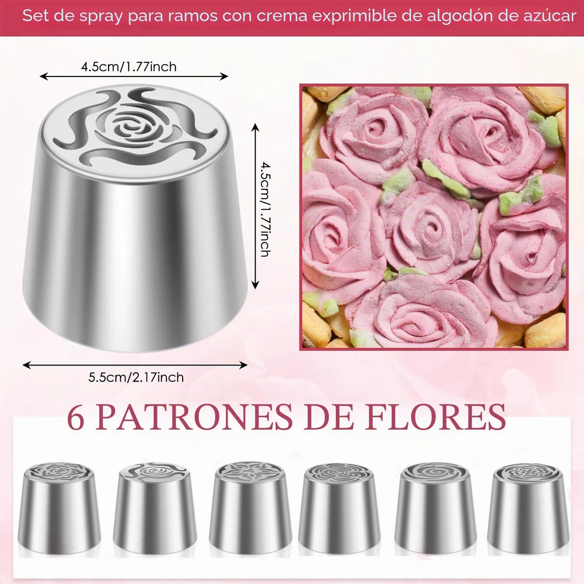 Juego de 6 boquillas rusas extragrandes, de acero inoxidable, con forma de flor, para decoración de pasteles, glaseado, ramo de flores, galletas