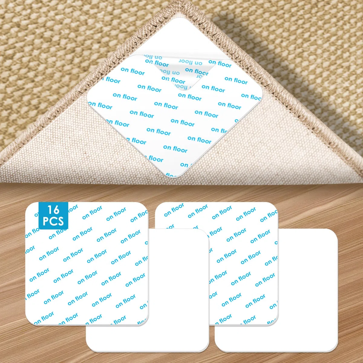 NEUTYPECHIC 16 Piezas Pinzas para Alfombras, 10 * 10 cm Antideslizante Alfombra Antideslizante Suelo, Lavable y Reutilizable, Alfombra PU Impermeable, Fuerte Adsorción, sin Deformación