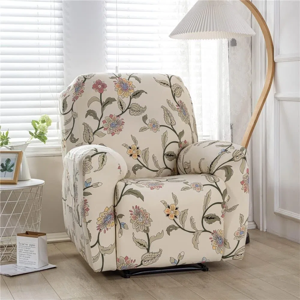 Fundas for sillones reclinables con Bolsillos for sillón eléctrico, 4 Piezas, elásticas, con diseño Floral, Antideslizantes, Protector de Muebles(A1)