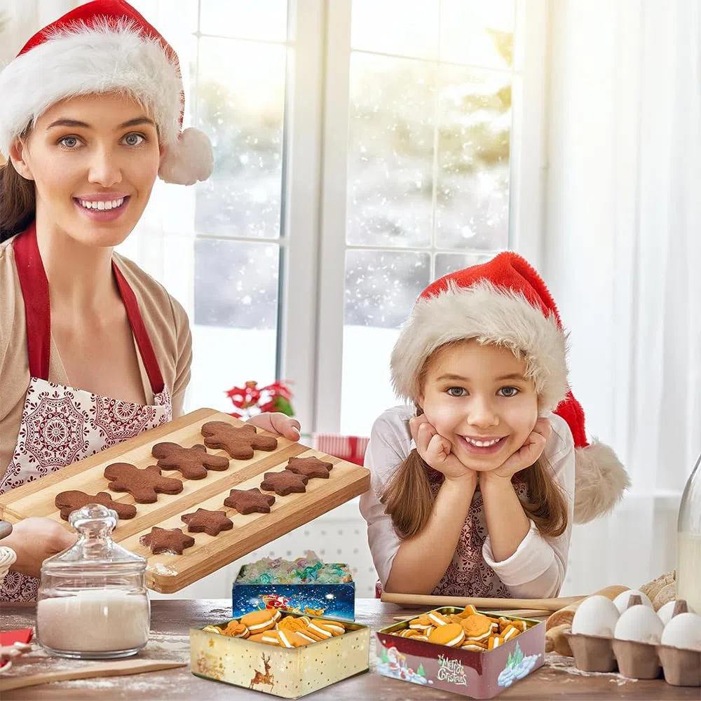 Cajas de Lata Navidad,8 Cajas Metalicas Navidad con Tapas,Latas,para Galletas,Chocolate, Dulces, Golosinas
