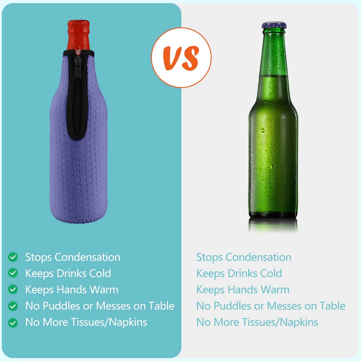 KENOBE 6 enfriadores de botellas de cerveza de 16 oz, aislados, reutilizables, antideslizantes, de neopreno, mangas con cremallera, fundas para botellas de cerveza (500-530 ml), 6 unidades de