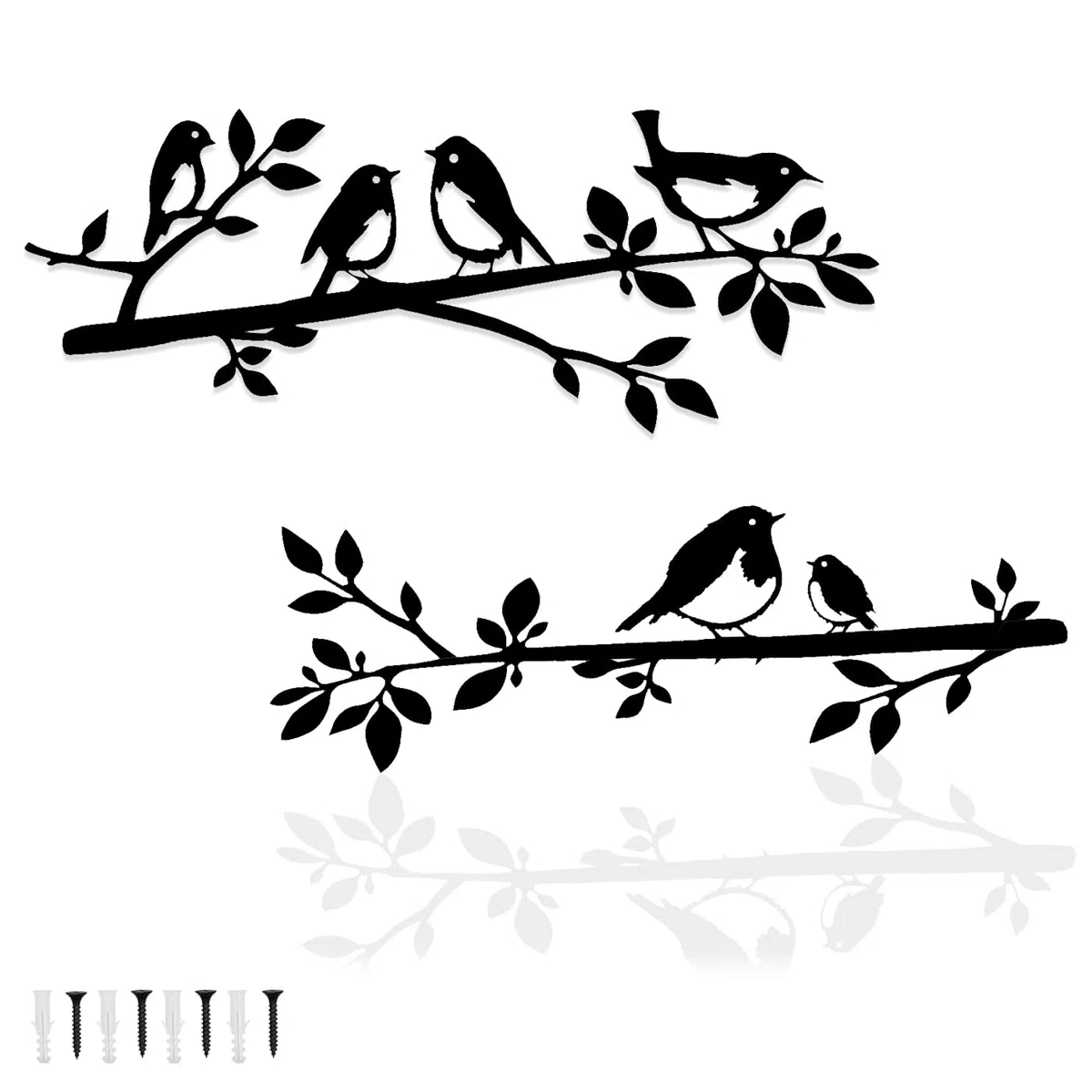 Pduoduo Decoración de pared de metal con diseño de pájaro en rama, silueta enamorada para salón, jardín
