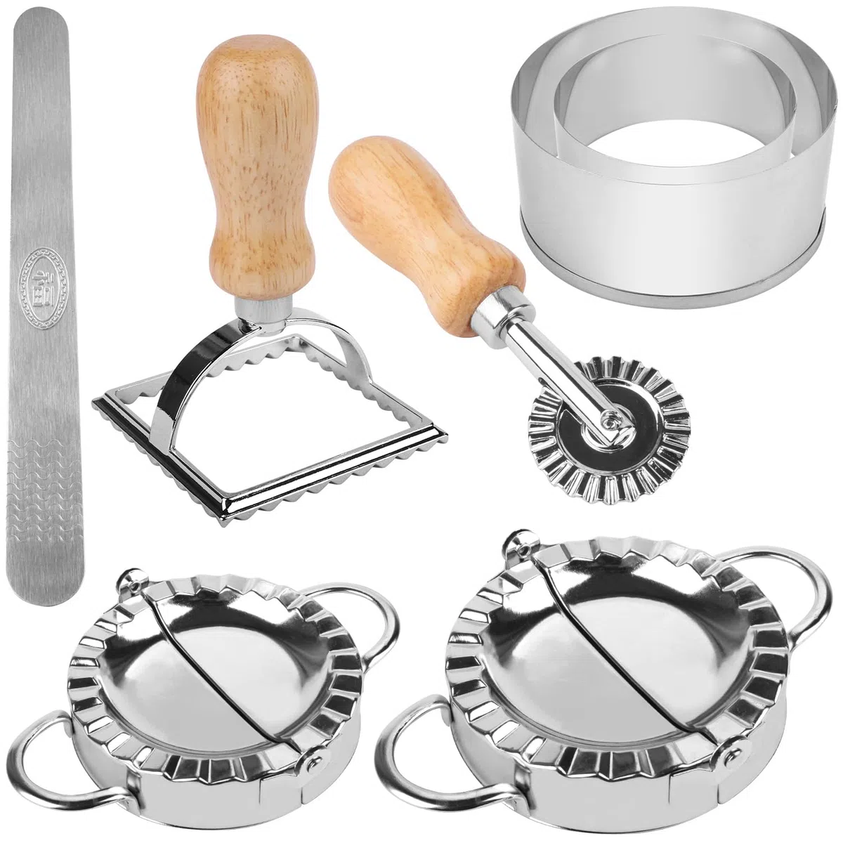 Molde Empanadillas 7 Piezas Dumpling Maker Acero Inoxidable Molde para Empanadillas, Empanadillas Maquina Con Cortador de Raviolis y Rodillos Cortadores para Cocina Accesorio