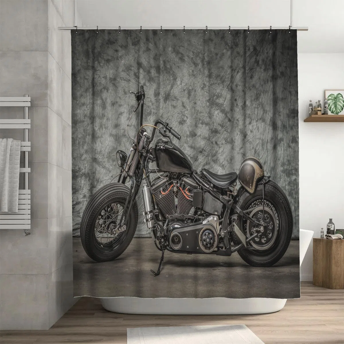 Ansouyi Juego de cortina de ducha con 12 ganchos, cortinas de baño de tela de poliéster impermeable, estilo vintage, motocicleta, clásica, para el hogar, bañeras, decoración lavable, duradera, 72