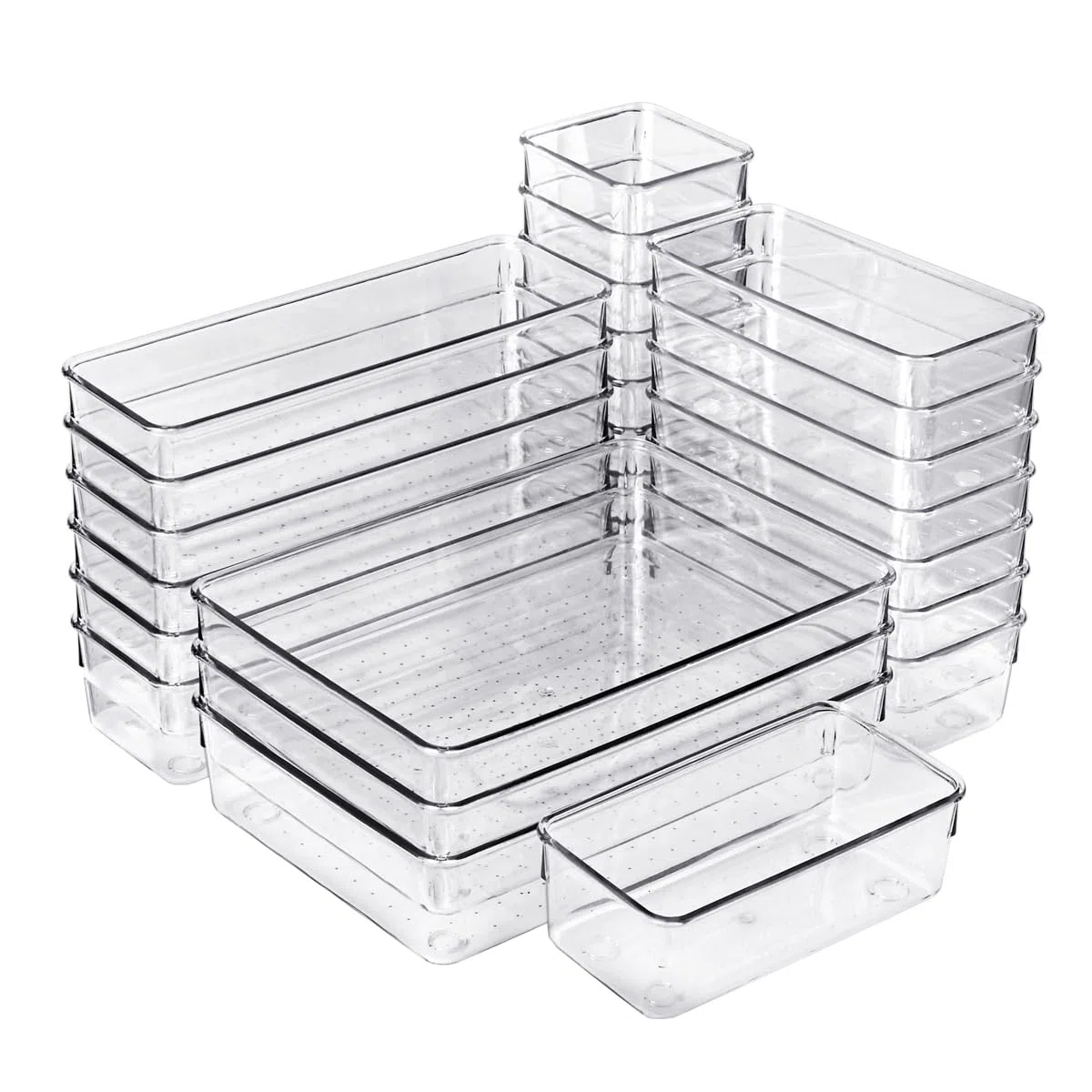 Set de 25 Cajones de Organización | Organizadores de Plástico Transparentes | Separadores de Cajones para Escritorio | Baño | Cocina | Frigorífico | Despensa | Maquillaje | Joyas | Multiusos