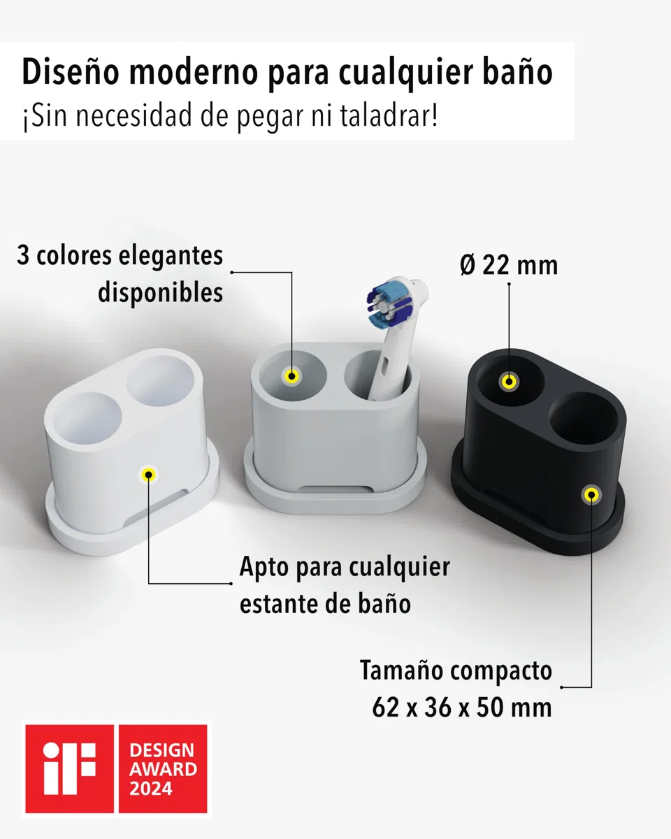 Qikfresh - Soporte para 2 Cabezales y cepillos dentales - Compatible con Oral-B, iO, Philips Sonicare, Waterpik, Fairywill - Silicona alimentaria (Blanco)