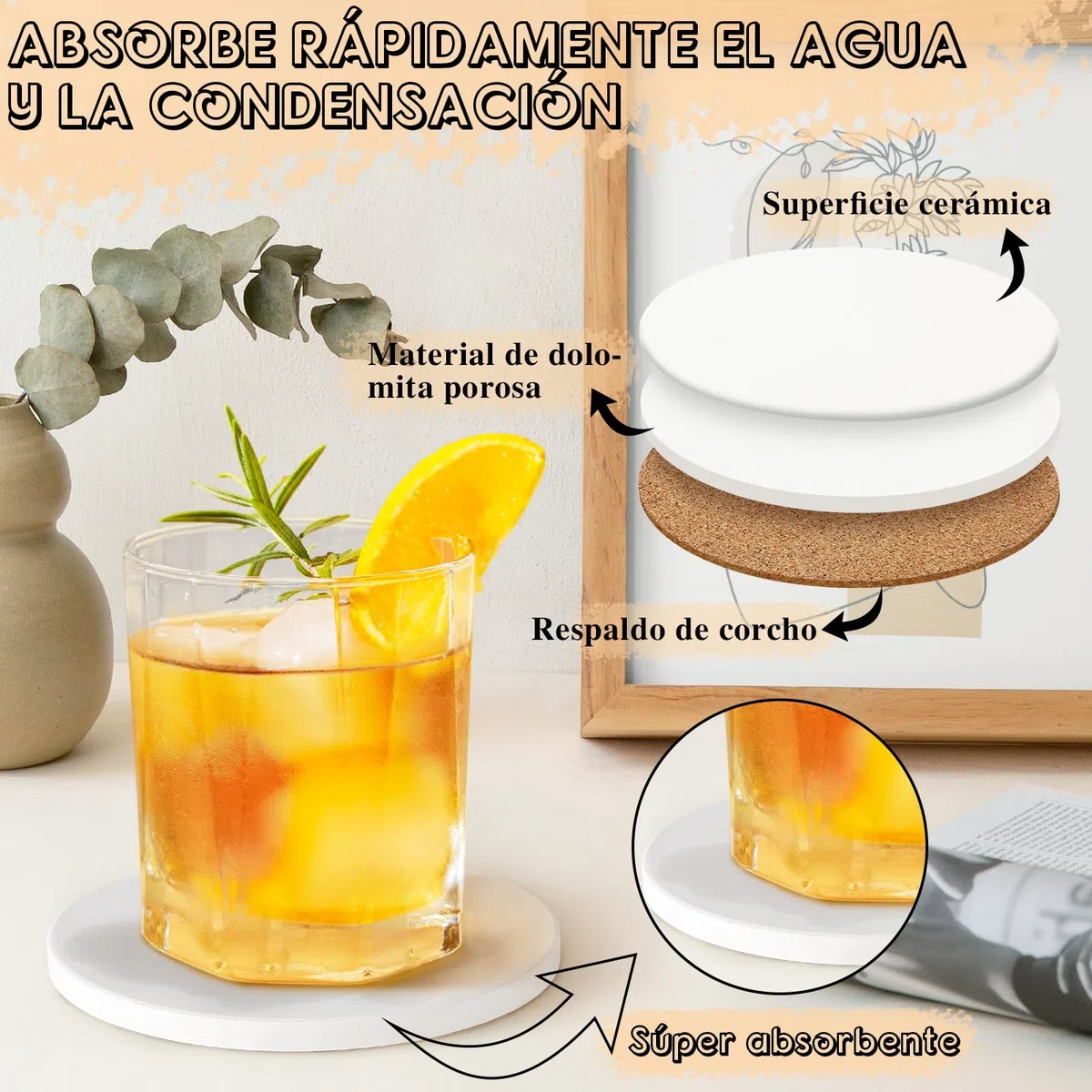 GOH DODD 12 Baldosas de Cerámica para Manualidades, 4 Pulgadas, Sin Esmaltar con Respaldo de Corcho, Posavasos Redondos para Pintura con Tinta de Alcohol, Proyectos de Arte, Regalos, Bodas, Educación