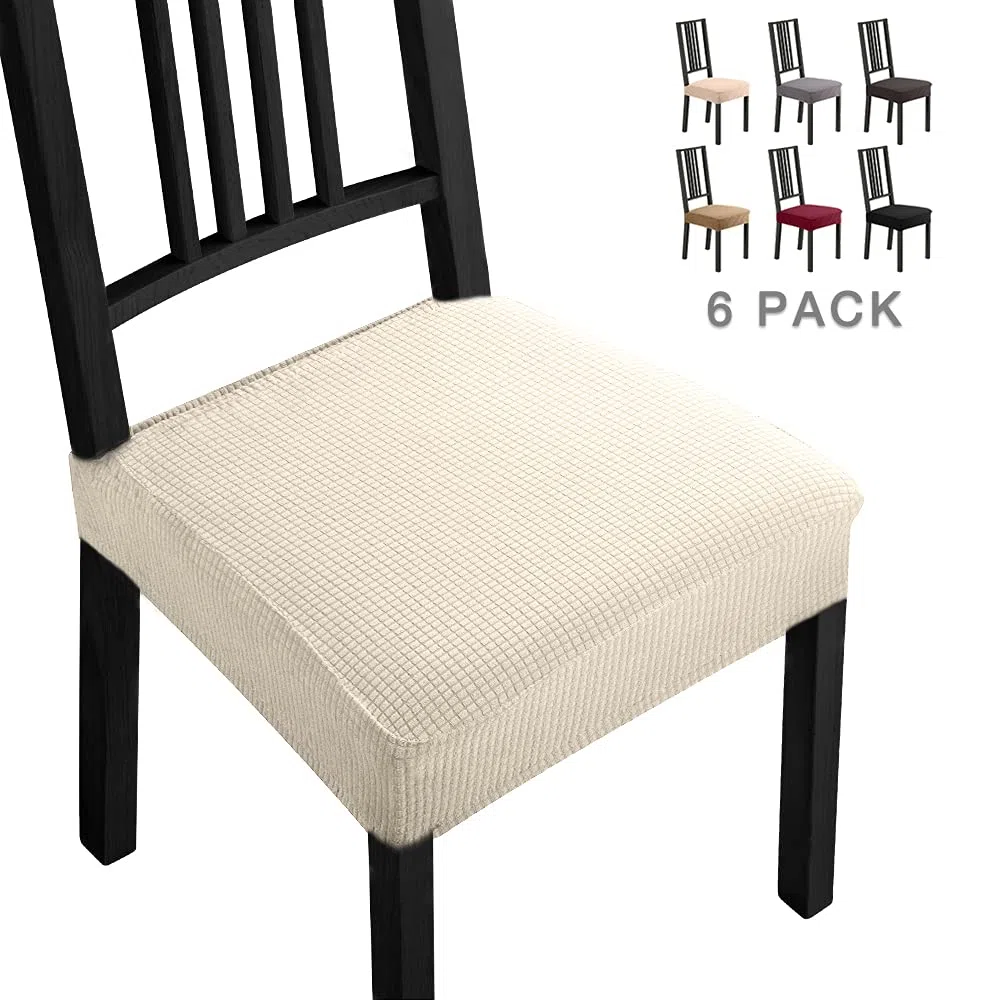 Funda de Silla de 6 Piezas Funda de Comedor para un Ajuste Universal – Cubierta de Elastano Fundas de Silla extraíble Muy fácil de Limpiar y Duradero-B (Paquete de 6, Crema Blanca)-B