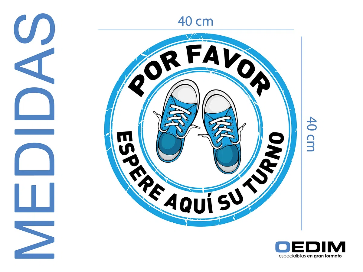 Oedim Pack de 4 Uds de Pegatinas para el Suelo por Favor Espere Aquí Su Turno | Vinilo Adhesivo Antideslizante | Color Azul